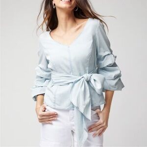 NWT Light Blue Denim Ruffled Sleeve Top